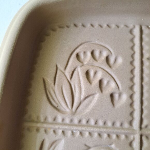 Brown Bag Cookie Art 1983 Hill Design Stoneware Mold 9 Florals Handles 8" Square - Picture 4 of 14